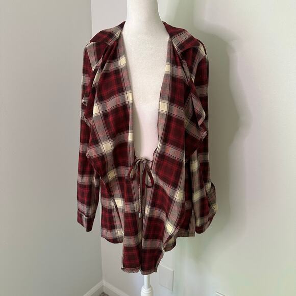 Wild Blue x Sadie Robertson red & cream plaid flannel cardigan size M - Picture 2 of 9